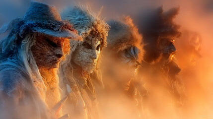 Whispers of the Rauhnacht: Masks Beneath the Bavarian Moon. Gernerative AI