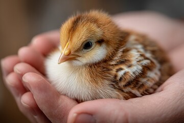 Child holds baby chick while enjoying the outdoors Generative AI
