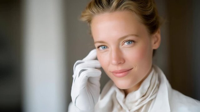 A beauty-tech glove with micro-sensors detecting skin temperature, oil levels, and roughness as the wearer touches their face, sending instant feedback on habits that impact long-term skin health &mdash;