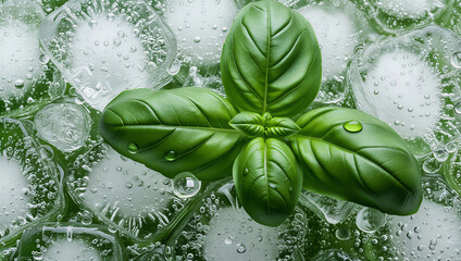 fresh mint leaves in the ice and drops
