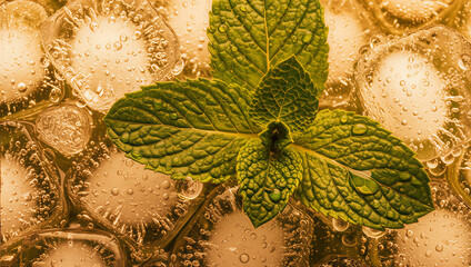 fresh mint leaves in the ice