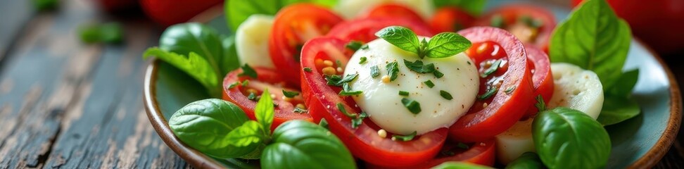 Heart-shaped Caprese salad  Fresh mozzarella & tomatoes , studio, ingredient