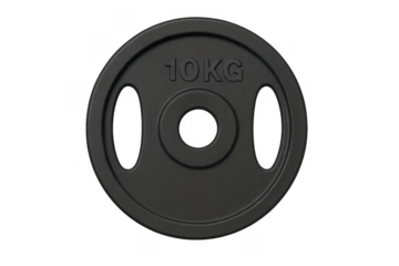 10 kg black barbell weight plate on transparent background