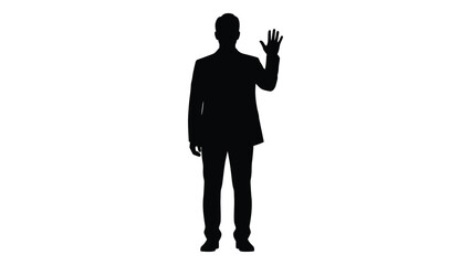 Silhouette of a man in a suit waving his hand isolated on white
