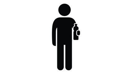 Simple black silhouette of a person holding a bottle or flask