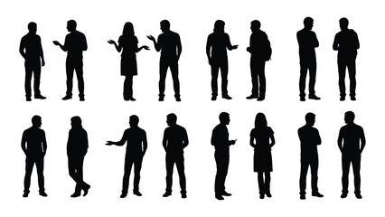 Group of diverse silhouettes people in various poses and attire