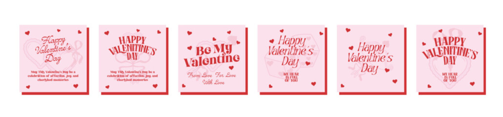 Obraz premium Concept of Valentine's Day cards. Trendy vector minimalist posters with typography design, heart, cherries, lips, lollipop for Valentine's Day party, banner, ads, branding, cover, sale, social media.