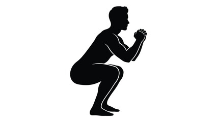 Silhouette of a man performing a deep squat exercise in a minimalist style