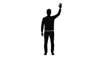 Silhouette of a man waving his hand against a plain white background