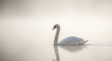 Fototapeta premium Swan in Misty Lake.