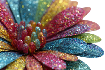 A glittery flower showcasing vibrant colors and sparkling details, isolated on transparent background