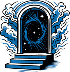 Mystic Portal Door Stars Cosmic Gateway Vector