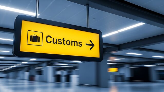 Airport customs sign guiding travelers through immigration and baggage claim areas