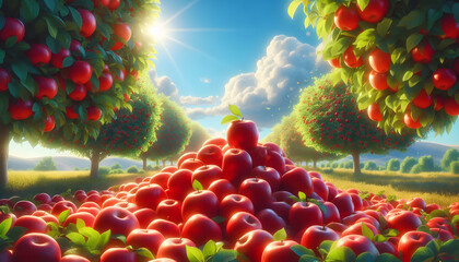 Sunlit apple orchard