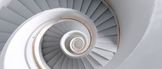 Fototapeta premium View from above of abstract spiral staircase with white and grey colors in modern interior space, perfect for adding text or promotion