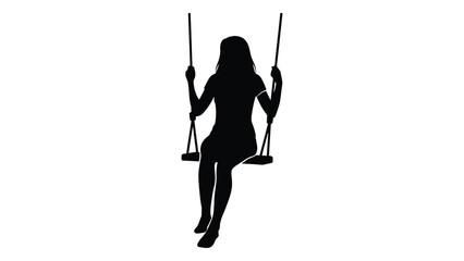 Silhouette of a woman peacefully swinging on a simple rope swing outdoors