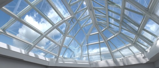 Geometric ceiling design showcasing grid patterns and natural light in modern architecture