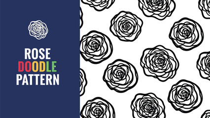 Black outline doodle rose seamless pattern background