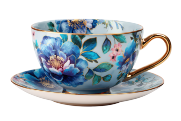 A black and white painting depicting a cup filled with flowers, isolated on transparent background