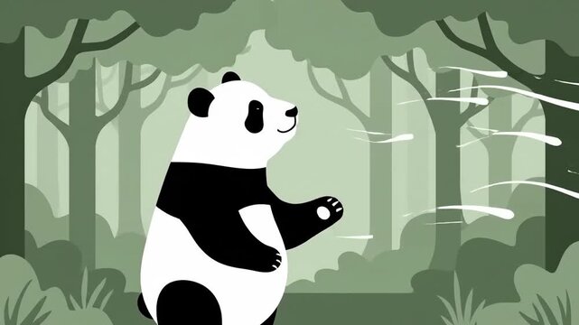 Friendly Panda Waving Paw Cartoon Animation In A Forest Environment Vector Illustration