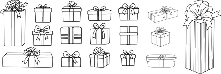 gift box doodle hand drawn icon decorative Gift doodle bow present with ribbon vector set design.eps