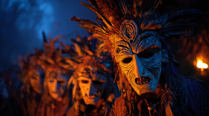 Whispers of the Rauhnacht: Masks Beneath the Bavarian Moon. Gernerative AI