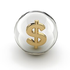 Golden dollar sign in glass sphere conceptual high resolution image
