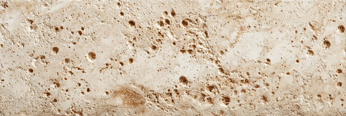 Beige travertine stone texture with natural pattern and holes showing antique rock surface suitable for construction wall or floor design background and wallpaper template