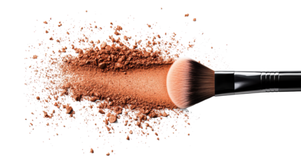 Cosmetic Powder with Brush on Transparent Background
