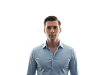 Portrait of a handsome man isolated on transparent background looking at camera