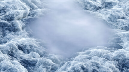 Frozen sea whirl, Icy ocean whirlpool encircling peaceful water body with frothy turbulent edges