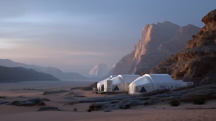 Next-generation space habitat modules with inflatable structures and radiation shielding, representing long-duration human spaceflight and lunar or Mars colonization technology. cinematic color