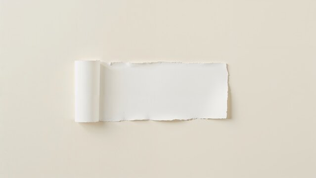 A torn piece of white paper on a light beige background.