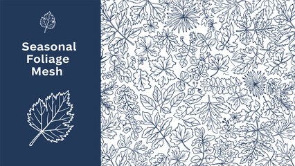 Black outline foliage mesh leaf seamless pattern