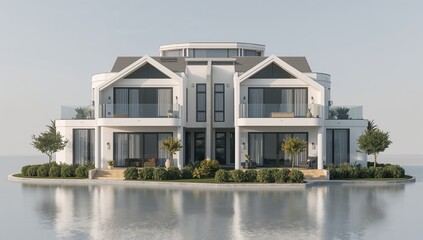 Fototapeta premium Contemporary twin houses with minimalist design, modern residential architecture concept