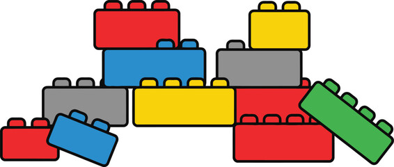 Building block icon set, blocks Construction toys vector illustration, building blocks chart, building blocks, color vector icon 