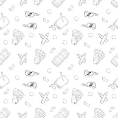 Hand drawn artist tool seamless pattern