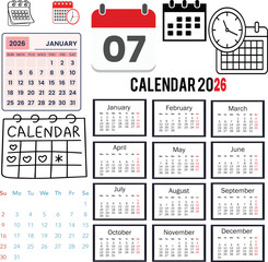 2026 Calendar Year Vector Template Set editable modern minimalist corporate layout for wall desk planner diary business office schedule academic routine print ready design collection