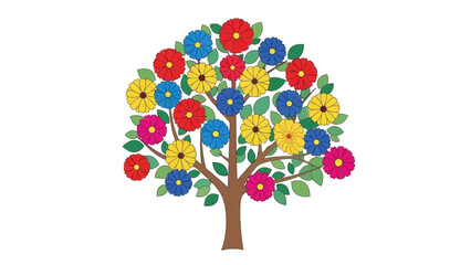 Colorful Spring Tree with Blooming Flowers Isolated on White