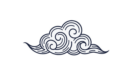 Obraz premium Japanese style stylized cloud or wind swirl icon drawn with dark blue lines on a white background for oriental design.