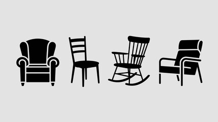 Fototapeta premium a collection of silhouetted furniture items including an armchair dining chair rocking chair and modern chair arranged horizontally in a row high quality professional detailed elegant