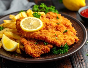 Schnitzel mit Pommes & Zitrone