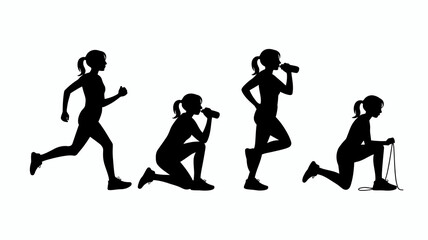 Obraz premium a silhouette depiction of women engaging in various athletic activities such as running drinking and stretching exercises high quality professional detailed modern elegant stylish clean crisp