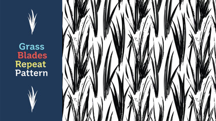 Black outline grass blade abstract seamless pattern