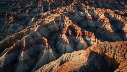 A dramatic landscape photograph showcasing natural erosion patterns and rich textures, highlighting the beauty of geological formations.