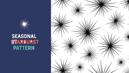 Black outline spiky starburst seamless pattern