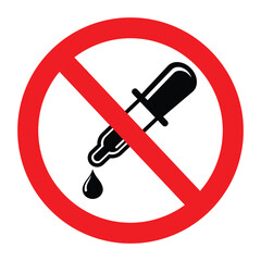 Green no dropper symbol, medical pipette with liquid droplet crossed out inside circle, vector icon for chemical free, no additives, preservative free, non toxic products, isolated on white background