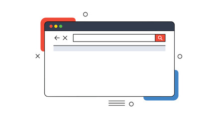 Modern website browser interface mockup with a clean layout and search bar elements for digital browsing and tech themes.