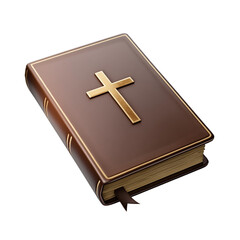Brown Leather Bible With Gold Cross Emblem graphic isolated on a transparent background