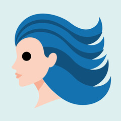 Stylized profile of a person with flowing blue hair.